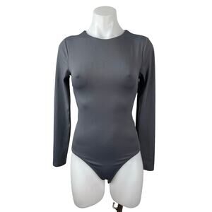 Express Body Contour Gray Long Sleeve Backless T Shirt Bodysuit Top Size XS